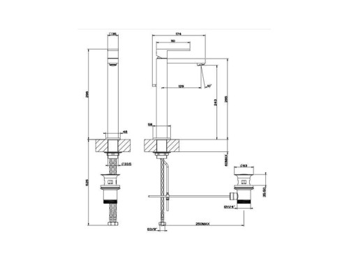 Gessi Rettangolo Смеситель для раковины с донным клапаном и высоким изливом 128мм, цвет: Black XL. 11921#299