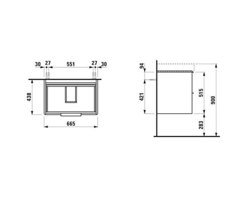 Laufen Base Тумба подвесная 70x46.5см, с раковиной, с 2 выдвиж. ящиками, цвет: белый матовый. 4.0233.2.110.260.1,  8.1096.7.000.104.1