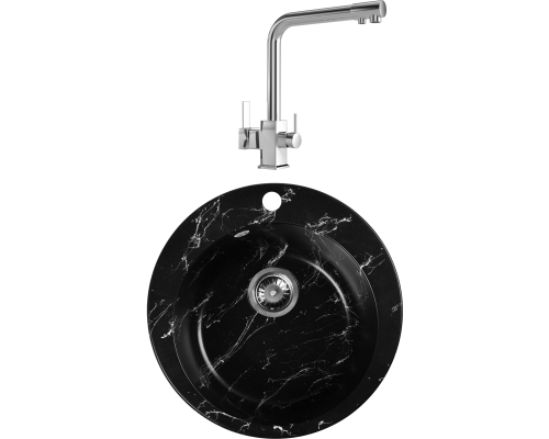 Комплект Мойка Wisent WA04-11 мрамор черно-белый + Смеситель MEGA Life MG-TK06 хром