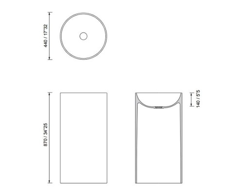 MOMA Tower Roll Раковина Oslash;44см., отдельностоящая, слив в пол, с донным клапаном, цвет: белый матовый. TRL0404.MWS