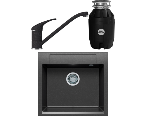 Комплект Мойка кухонная Polygran Argo 560 черная + Смеситель Эко 0200э черный + Измельчитель Bone Crusher BC 810-AS