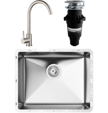 Комплект Мойка кухонная TopZero TZ RS 500 нержавеющая сталь + Смеситель WIX 205 INOX нержавеющая сталь + Измельчитель Bone Crusher BC 810-SL Slim Line