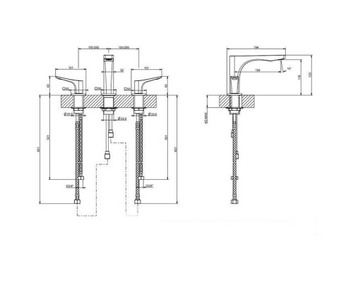 Gessi Rilievo Смеситель для раковины на 3 отв. без донного клапана h=125мм, излив 154мм, цвет: black XL. 59012#299