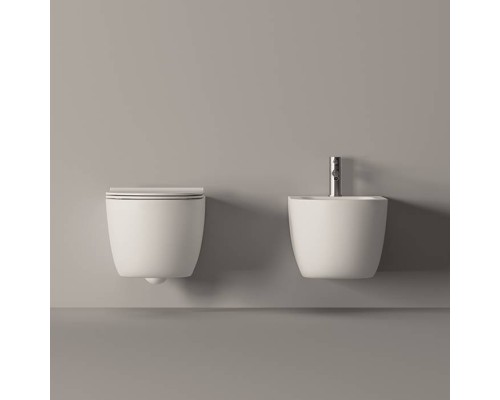 Alice Unica Унитаз 55х35см., подвесной, безободковый, с сиденьем и крышкой с микролифтом, с набором для крепления, цвет: белый глянцевый. 32240101SET