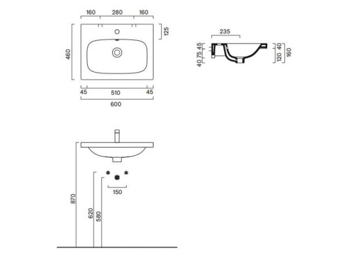 Catalano Alvea Раковина 60x46см., подвесная или на мебель, без отв., цвет: белый глянцевый. 0620600001