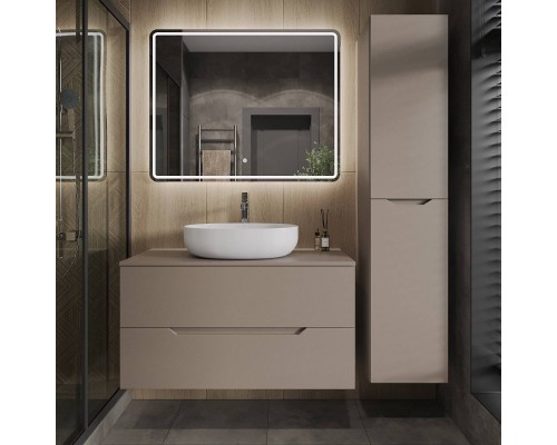 Мебель для ванной комнаты Orange Line 100 подвесная, 2 ящика, матовый латте с раковиной B05-520W