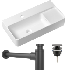 Комплект Раковина Lavinia Boho Bathroom Sink Slim 33311011 + Донный клапан Wellsee Drainage System 182140000 матовый черный + Сифон 182105000 матовый черный