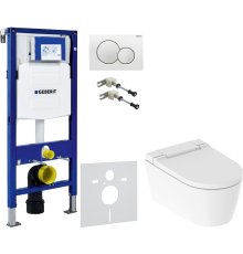 Комплект Унитаз подвесной Geberit AquaClean Sela 146.224.11.1 альпийский белый + Крепления Duofix 111.815.00.1 к стене + Шумоизоляция 156.050.00.1 + Инсталляция UP 320 111.300.00.5 + Кнопка Sigma 01 115.770.11.5 белая