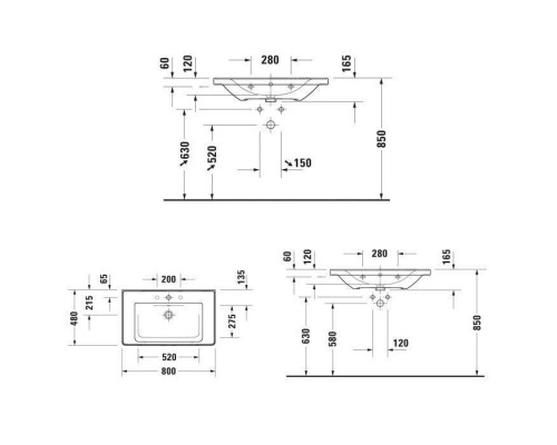 Duravit D-Neo Раковина 80х48см., без отв., накладная, с переливом, цвет: белый. 2367800060
