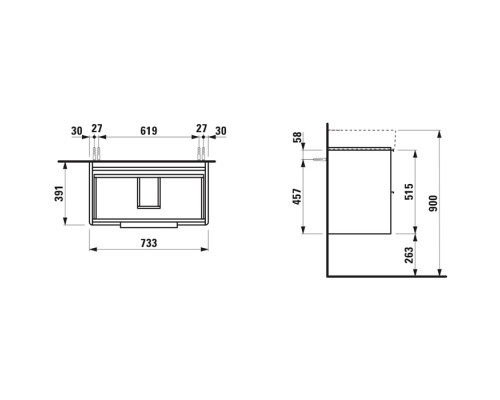 Laufen Base База с раковиной 73.5х39х53см., подвесная, с 2 ящиками, цвет: белый матовый (уценена из-за дефекта). 8.1028.5.000.104.1,  4.0235.2.110.260.1 с царапинами на боковине