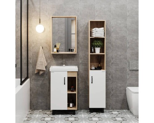 Мебель для ванной комнаты Onika Тимбер 50 напольная, белая матовая, дуб сонома