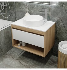Тумба с раковиной Teymi Ritta 75, дуб эврика, матовая белая, раковина Lina D41