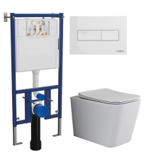 Комплект Унитаз подвесной Ceramicanova Cubic CN1806 с микролифтом, безободковый + Инсталляция DIWO + Кнопка 7320 белая