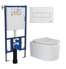 Комплект Унитаз подвесной Ceramicanova Moments CN3003 с микролифтом, безободковый + Инсталляция DIWO + Кнопка 7320 белая