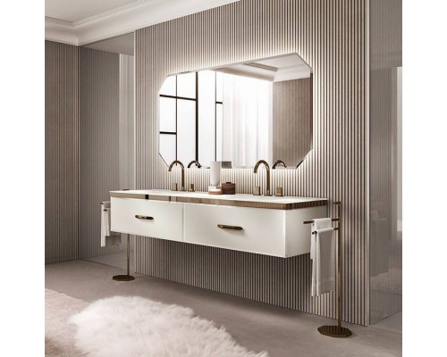 VITAGE milldue edition HILTON 07 Комплект мебели 90х55х31см подвесной, 2 раковины, зеркало, с подсветкой, отделка: стекло riso acidato, фурнитура: бронза. 7503.LED,  5802.09/acidato.91,  7339.09/acidato.DX,  7339.09/acidato.SX,  5820.180.09/acidato.91*2*3