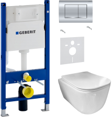 Комплект Унитаз подвесной Ceramicanova New Day CN3005 с микролифтом, безободковый + Шумоизоляция Geberit 156.050.00.1 + Инсталляция Duofix Delta 458.163.21.1 с кнопкой смыва, хром
