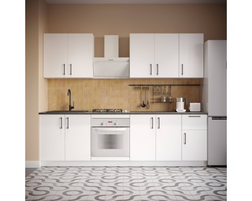 Кухонный гарнитур Domaci Болонья 260 см, фасад белый, ручка черная, столешница луна KUH-1008783