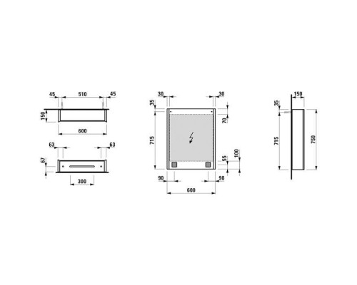 Laufen Frame Зеркальный шкаф 60x75см., LED-подсветка, сенсор, алюминий, 1 дверь, 2 розетки. 4.0840.2.900.144.1 Laufen Frame Зеркальный шкаф 60x75см., LED-подсветка, сенсор, алюминий, 1 дверь, 2 розетки. 4.0840.2.900.144.1