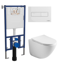 Комплект Унитаз подвесной Ceramicanova Mono CN1905 безободковый + Инсталляция DIWO + Кнопка 7320 белая