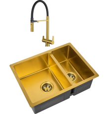 Комплект Мойка Zorg Inox PVD SZR-58-2-44 BRONZE бронза + Смеситель Sanitary SZR-3030 BRONZE бронза
