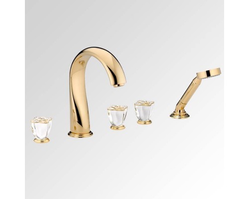 THG Petale de Cristal clair lisere dore Смеситель для ванны, 5 отв., цвет: золото/прозрачный хрусталь с золотым декором. U6E-F01-1132SG THG Petale de Cristal clair lisere dore Смеситель для ванны, 5 отв., цвет: золото/прозрачный хрусталь с золотым декором. U6E-F01-1132SG