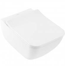 VilleroyBoch Venticello Унитаз 37.5х56х33см., подвесной, безободковый, в комплекте сиденье SlimSeat c микролифтом, CeramicPlus, цвет: альпийский белый. 4611RSR1