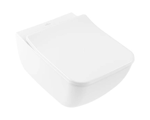 VilleroyBoch Venticello Унитаз 37.5х56х33см., подвесной, безободковый, в комплекте сиденье SlimSeat c микролифтом, CeramicPlus, цвет: альпийский белый. 4611RSR1