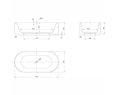 KNIEF Moon Ванна отдельностоящая 190x90x50см, c встроенной LED подсветкой ,с слив переливом , цвет: белый матовый. 0600-030-01 KNIEF Moon Ванна отдельностоящая 190x90x50см, c встроенной LED подсветкой ,с слив переливом , цвет: белый матовый. 0600-030-01