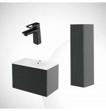 Комплект IDDIS 4 в 1 Тумба с раковиной Bild 80 + Пенал + Смеситель для раковины