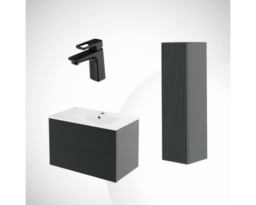 Комплект IDDIS 4 в 1 Тумба с раковиной Bild 80 + Пенал + Смеситель для раковины