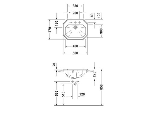 Duravit 1930 Раковина 58x47 см, 3 отв., цвет: белый. 0476580030