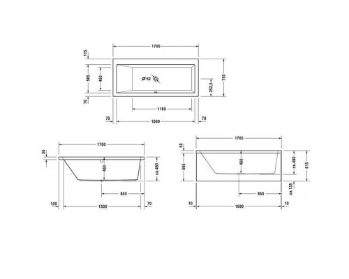 Duravit VERO Ванна 170х75см, акриловая, прямоугольная встраиваемая или с панелями, наклон спины слева, цвет: белый. 790100000000000,  790289000001000,  700133000000000