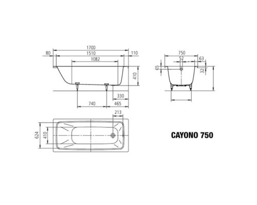 Kaldewei Cayono Ваннa встраиваемая 170х75см, мод.750, цвет: белый. 581470000000,  275000010001