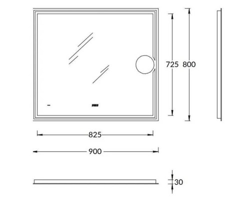 Kerama Marazzi Tecno Зеркало 90х80см., c LED подсветкой, с макро линзой, с функцией антизапотевание. TE.mi.90.1