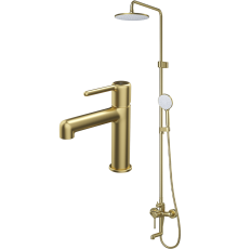 Комплект для ванной IDDIS Aiger Душевая стойка IDDIS Aiger AIGMG3Fi06 + Смеситель для раковины AIGMG00i01, золотой матовый