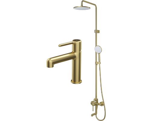 Комплект для ванной IDDIS Aiger Душевая стойка IDDIS Aiger AIGMG3Fi06 + Смеситель для раковины AIGMG00i01, золотой матовый