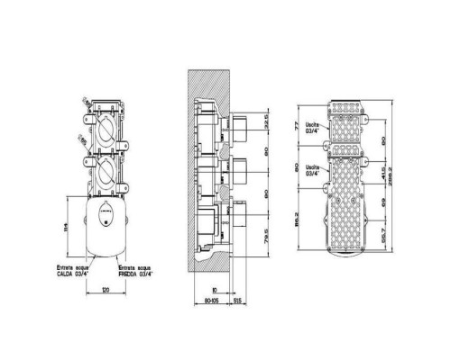 Gessi Tondo Встраиваемый термостат для душа, с 2мя независимыми выходами, верт/гориз установка, внешняя часть, цвет: хром. 43234#031