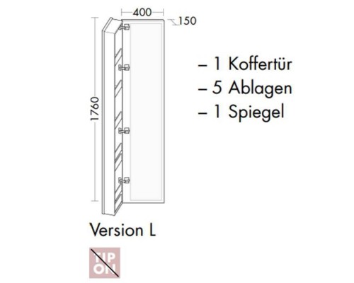 Burgbad Sys30 Шкаф 40х15х176cм., подвесной, 1 зеркало, 5 полок, Sx, цвет: белый глянцевый. SPDH040L461