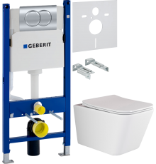 Комплект Унитаз подвесной Ceramicanova Metric Rimless CN3007 с микролифтом, безободковый + Шумоизоляция Geberit 156.050.00.1 + Инсталляция Duofix Delta 458.149.21.1 с кнопкой смыва, хром