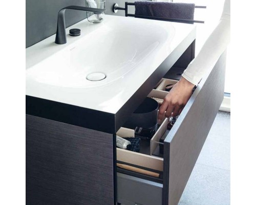 Duravit XViu Тумба подвесная 80x48x50.3см, 2 ящика, с раковиной без перелива, с 2 отв под смес, цвет: dark brushed oak/чёрный матовый. XV4615EB272P