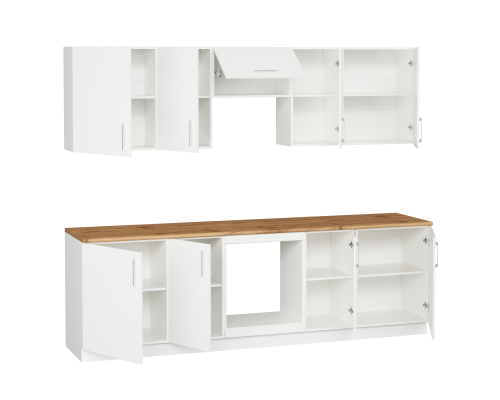 Кухонный гарнитур Domaci Болонья 260 см, фасад белый, ручка хром, столешница дуб вотан KUH-1008831