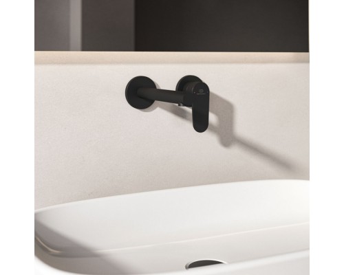 Ideal Standard Ceralife O Смеситель для раковины, настенный, излив: 18см., без донного клапана, для монтажа с A1313NU цвет: чёрный матовый. BE019XG