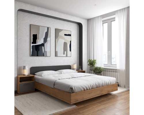 Спальный гарнитур DIWO Кострома 160x200 с прикроватными тумбами, дуб вотан, антрацит, ручка черная Спальный гарнитур DIWO Кострома 160x200 с прикроватными тумбами, дуб вотан, антрацит, ручка черная