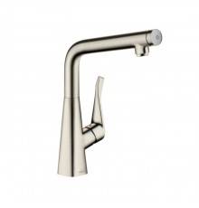 Hansgrohe Metris Select Смеситель  для кухни на 1 отв, поворотный излив, кнопка вкл/выкл воды, цвет: сталь. 14883800