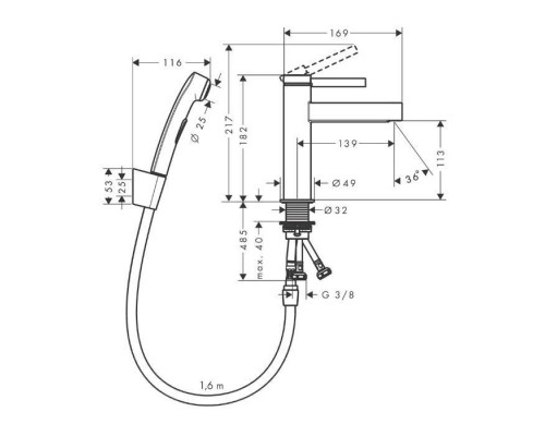 Hansgrohe Finoris Смеситель для раковины, 1 отв., с набором для биде и со шлангом 160см., цвет: хром. 76210000 Hansgrohe Finoris Смеситель для раковины, 1 отв., с набором для биде и со шлангом 160см., цвет: хром. 76210000