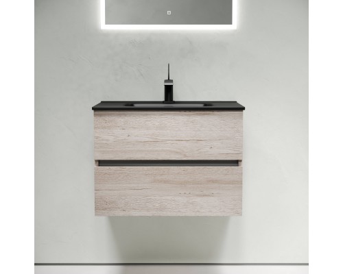 Тумба с раковиной Sancos Urban 70 дуб галифакс натуральный, раковина черная