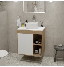 Тумба с раковиной Teymi Nura 60, дуб эврика, матовая белая, раковина Helmi Mini 24