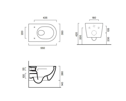 Catalano Sfera Унитаз подвесной 55х35см., безободковый, цвет: белый глянцевый. 0511550001,  9056060000