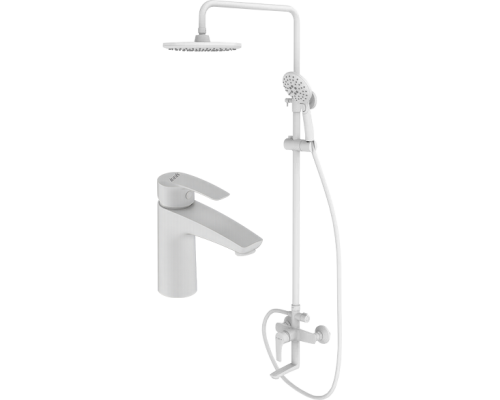 Комплект для ванной IDDIS Ray Душевая стойка IDDIS Ray RAYWT3Fi06 + Смеситель для раковины RAYWT00i01, белый