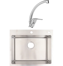 Комплект Мойка кухонная Alcora Sofia 3040072S Satin, с сифоном + Смеситель MEGA Mega MG-BMK016 хром